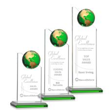 Myers Green/Gold Globe Crystal Trophy - Crystal Trophies