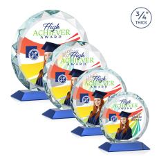 Clarke Full Color Blue Circle Crystal Trophy - Crystal Trophies