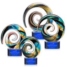 Gleason on Half Round Blue Unique Glass Trophy - Art Glass Trophies