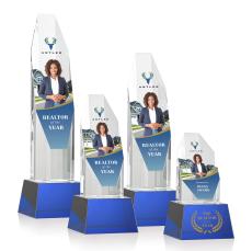 Cunningham Full Color on Base Blue Polygon Crystal Trophy - Crystal Trophies
