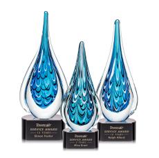 Madsen on Half Round Base Black Tear Drop Glass Trophy - Art Glass Trophies