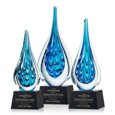 Madsen on Small Crystal Base Black Tear Drop Glass Trophy - Art Glass Trophies
