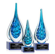 Madsen on Plated Crystal Base Blue Tear Drop Glass Trophy - Art Glass Trophies