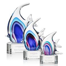 Fish Animals on Half Round Base Glass Trophy - Art Glass Trophies
