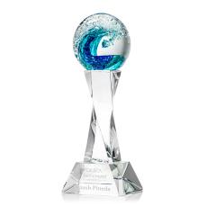 Ocean Wave on Spirale Spire Clear Towers Glass Trophy - Glass Trophies