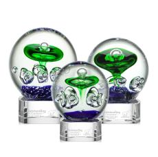 Williamson on Half Round Base Clear Globe Glass Trophy - Art Glass Trophies