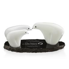 Polar Bear Family of 3 Animals Glass Trophy - Glass Trophies