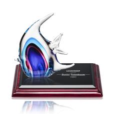 Fish Animals on Rosewood Base Glass Trophy - Glass Trophies