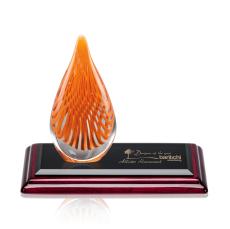 Vargas Tear Drop on Rosewood Base Glass Trophy - Glass Trophies