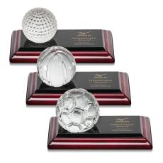 Sports Balls Globe on Rosewood Base Crystal Trophy - Crystal Paperweights