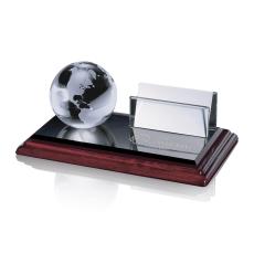 Globe on Wood Cardholder - Glass Trophies