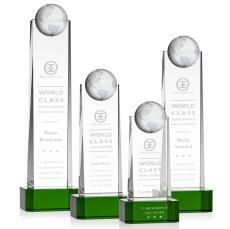 Kruse Globe on Base Green Towers Crystal Trophy - Crystal Trophies