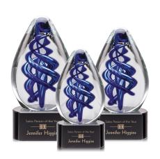 Sexton on Half Round Base Black Tear Drop Glass Trophy - Glass Trophies