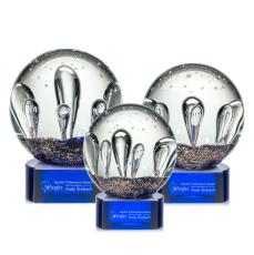 Maurer on Half Round Base Blue Globe Glass Trophy - Art Glass Trophies