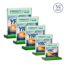 Landers Full Color Green Square / Cube Crystal Trophy - Crystal Trophies