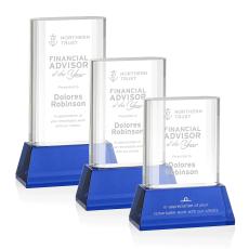 Downey on Base Blue Rectangle Crystal Trophy - Crystal Trophies