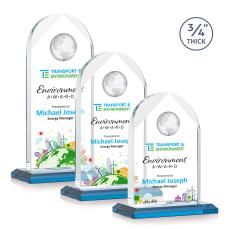 Cortez Full Color Sky Blue Globe Crystal Trophy - Crystal Trophies