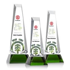 Hankins Obelisk Full Color on Base Green Towers Crystal Trophy - Crystal Trophies