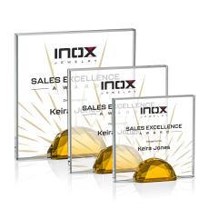 Pruitt Full Color Amber Square / Cube Crystal Trophy - Diamond Trophies