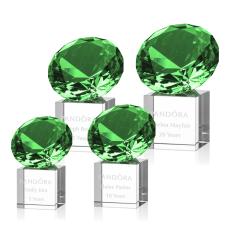 Diamond on Cube Emerald Crystal Trophy - Crystal Trophies