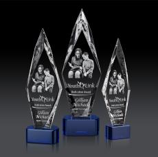 Kendrick on Half Round Base (3D) Blue Crystal Trophy - Crystal Trophies
