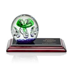 Williamson Globe on Rosewood Base Glass Trophy - Art Glass Trophies