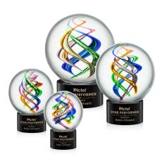 Blackburn on Round Base Black Globe Glass Trophy - Art Glass Trophies