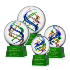 Blackburn on Small Crystal Base Green Globe Glass Trophy - Art Glass Trophies