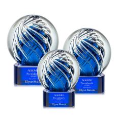Truong on Half Round Base Blue Globe Glass Trophy - Art Glass Trophies