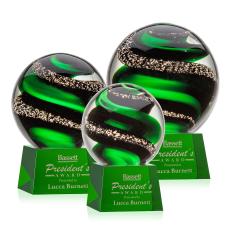 Boykin on Small Crystal Base Green Globe Glass Trophy - Art Glass Trophies