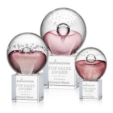 Carrasco Globe on Square Crystal Base Glass Trophy - Glass Trophies