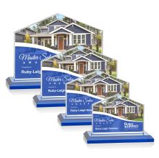House Full Color Blue Peaks Crystal Trophy - Crystal Trophies
