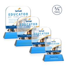 App Full Color on Helton Sky Blue Square / Cube Crystal Trophy - Crystal Trophies