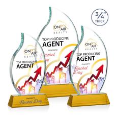 Summers Full Color on Helton Base Amber Flame Crystal Trophy - Crystal Trophies