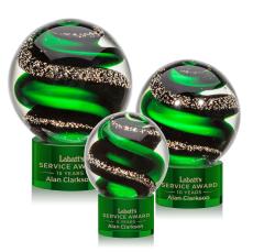 Boykin on Round Base Green Globe Glass Trophy - Glass Trophies