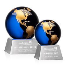 Ryegate Blue/Gold Globe Crystal Trophy - Crystal Globe Awards