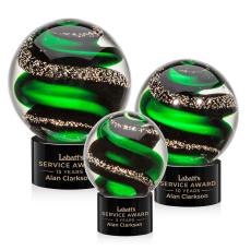 Boykin on Round Base Black Globe Glass Trophy - Glass Trophies