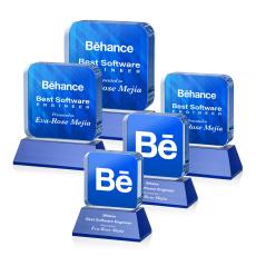 Walls Full Color on Base Blue Square / Cube Crystal Trophy - Custom Trophies