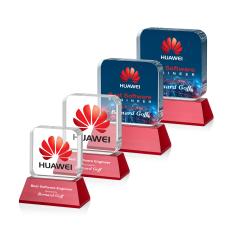 Walls Full Color on Base Red Square / Cube Crystal Trophy - Custom Trophies
