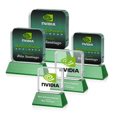 Walls Full Color on Base Green Square / Cube Crystal Trophy - Custom Trophies