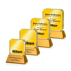 Walls Full Color on Base Amber Square / Cube Crystal Trophy - Custom Trophies