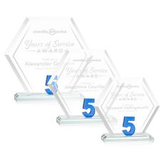 Riviera Anniversary No 5 Blue Polygon Crystal Trophy - Crystal Trophies
