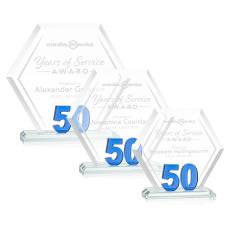 Riviera Anniversary No 50 Blue Polygon Crystal Trophy - Crystal Trophies