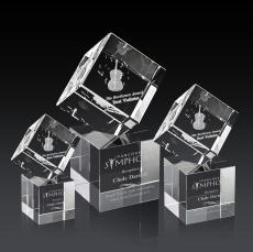 Klein 3D Square / Cube on Square Base Crystal Trophy - Crystal Trophies
