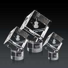 Klein 3D on Round Base Clear Square / Cube Crystal Trophy - Crystal Trophies