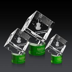 Klein 3D on Round Base Green Square / Cube Crystal Trophy - Crystal Trophies