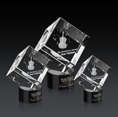 Klein 3D on Round Base Black Square / Cube Crystal Trophy - Crystal Trophies