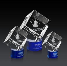 Klein 3D on Round Base Blue Square / Cube Crystal Trophy - Crystal Trophies