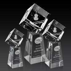 Klein 3D Square / Cube on Tall Base Crystal Trophy - Crystal Trophies