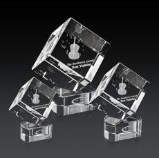Klein 3D on Half Round Base Clear Square / Cube Crystal Trophy - Crystal Trophies